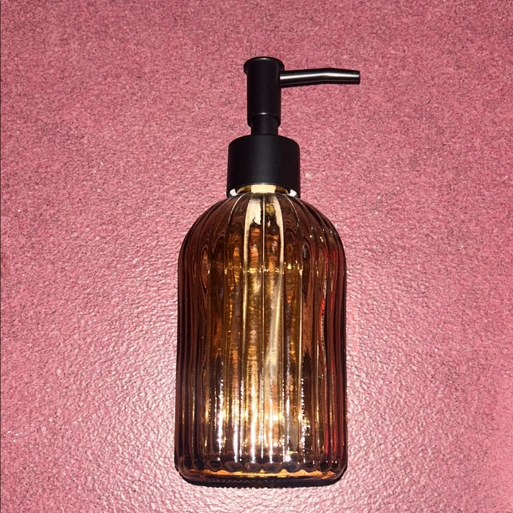 Amber Glass Soap Dispenser with Black Pump